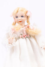 Load image into Gallery viewer, Dollhouse Miniature ~ Beautiful Porcelain Young Girl Doll  in White Dress, Blonde Hair
