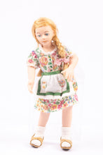 Load image into Gallery viewer, Dollhouse Miniature ~ Porcelain Young Girl Doll in Floral Dress with an Apron
