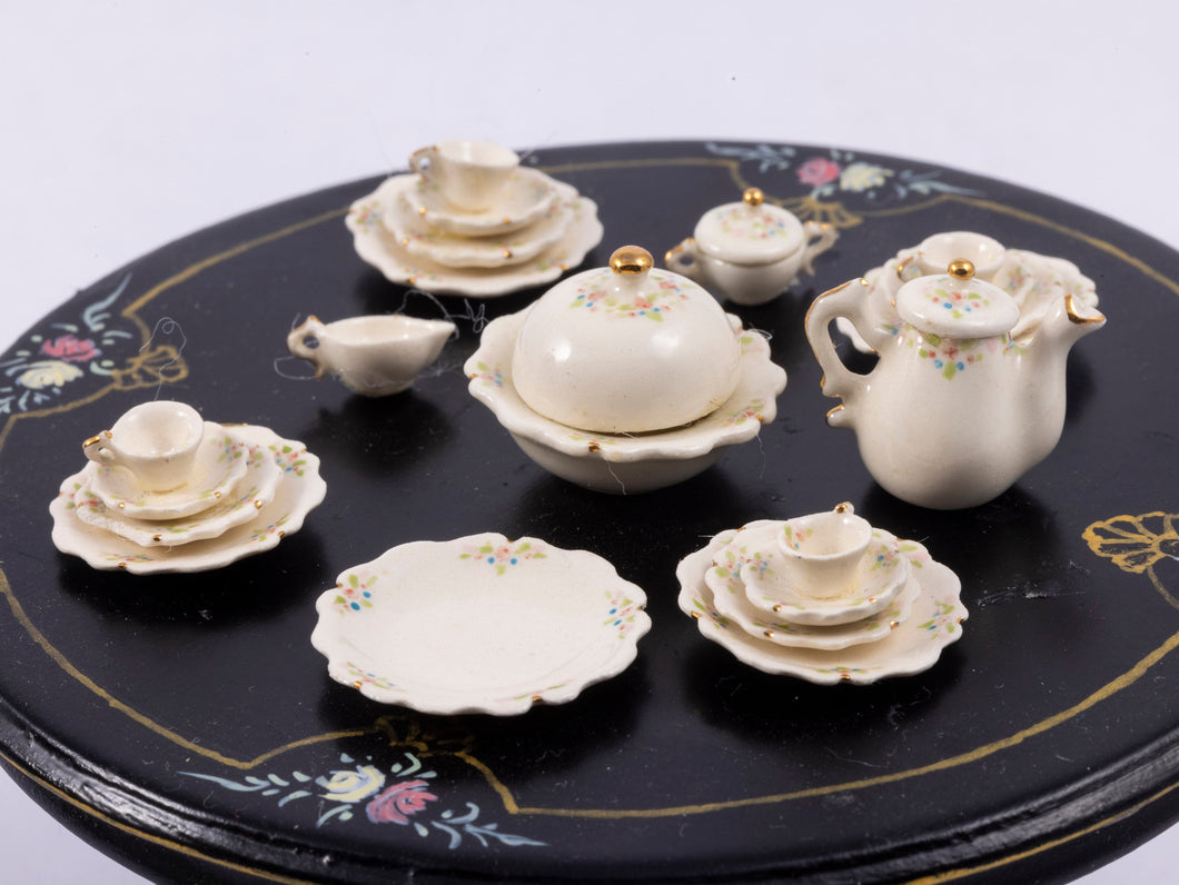 Dollhouse Miniature ~ Signed RA Porcelain 24 Piece Dinner Service - Beautiful