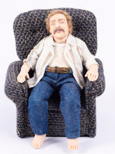 Load image into Gallery viewer, Dollhouse Miniature ~ Hand Sculpted Male Doll Resting on a Recliner After a Long Day At Work
