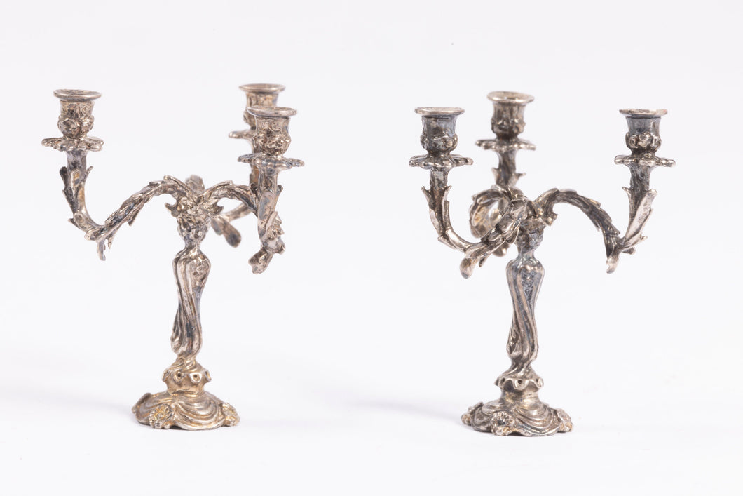 Dollhouse Miniature ~ Harry Smith Beautiful Pair of Sterling Silver 3 Arm Candelabras