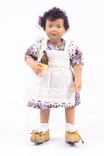 Load image into Gallery viewer, Dollhouse Miniature ~ Porcelain Ethnic Young Girl Doll in Floral Dress with white Apron
