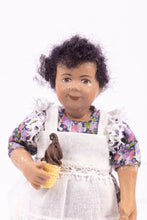 Load image into Gallery viewer, Dollhouse Miniature ~ Porcelain Ethnic Young Girl Doll in Floral Dress with white Apron
