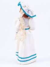 Load image into Gallery viewer, Dollhouse Miniature ~ Porcelain Woman Doll in 1900&#39;s White Dress &amp; Hat with Turquoise Trim
