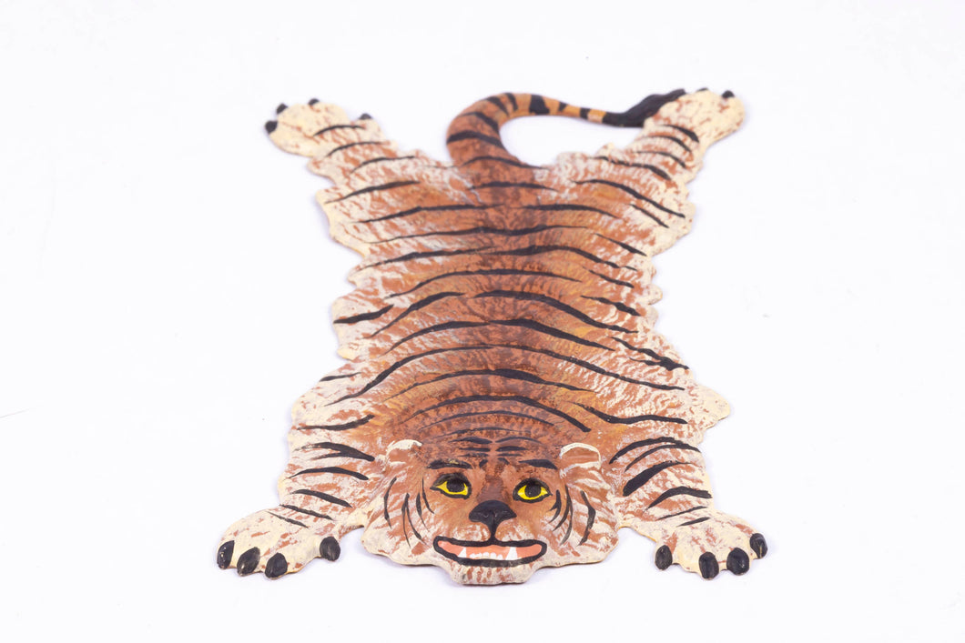 Dollhouse Miniature ~ Hand Painted Metal Tiger Animal Rug - Made of Metal