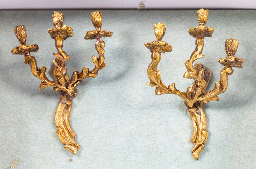 Dollhouse Miniature ~ Herbillon Artist Made Pair of Triple Arm Bronze Wall Sconces