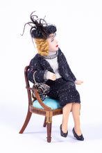 Load image into Gallery viewer, Dollhouse Miniature ~ Twin Minis Hand Sculpted Woman Doll in Sitting Position with Black Dress &amp; Hat - Now on Sale
