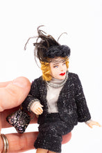 Load image into Gallery viewer, Dollhouse Miniature ~ Twin Minis Hand Sculpted Woman Doll in Sitting Position with Black Dress &amp; Hat - Now on Sale
