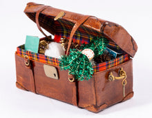 Load image into Gallery viewer, Dollhouse Miniature ~ Decorated Leather Trunk with Christmas Decor -  From Lee Lefkowitz Collection
