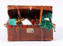 Load image into Gallery viewer, Dollhouse Miniature ~ Decorated Leather Trunk with Christmas Decor -  From Lee Lefkowitz Collection
