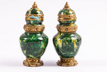 Load image into Gallery viewer, Dollhouse Miniature ~ Emily Good Pair of Green Enameled Bronze Urn - Lee Lefkowitz Collection
