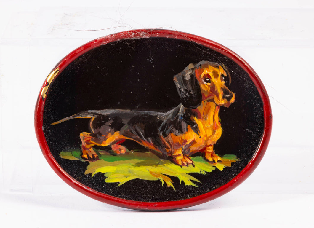 Dollhouse Miniature ~ Natasha Hand Painted Daschund on Tray