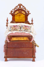 Load image into Gallery viewer, Dollhouse Miniature ~ Lilli Ann Hamilton Dressed Bed &amp; Matching Table,  From Lee Lefkowitz Collection
