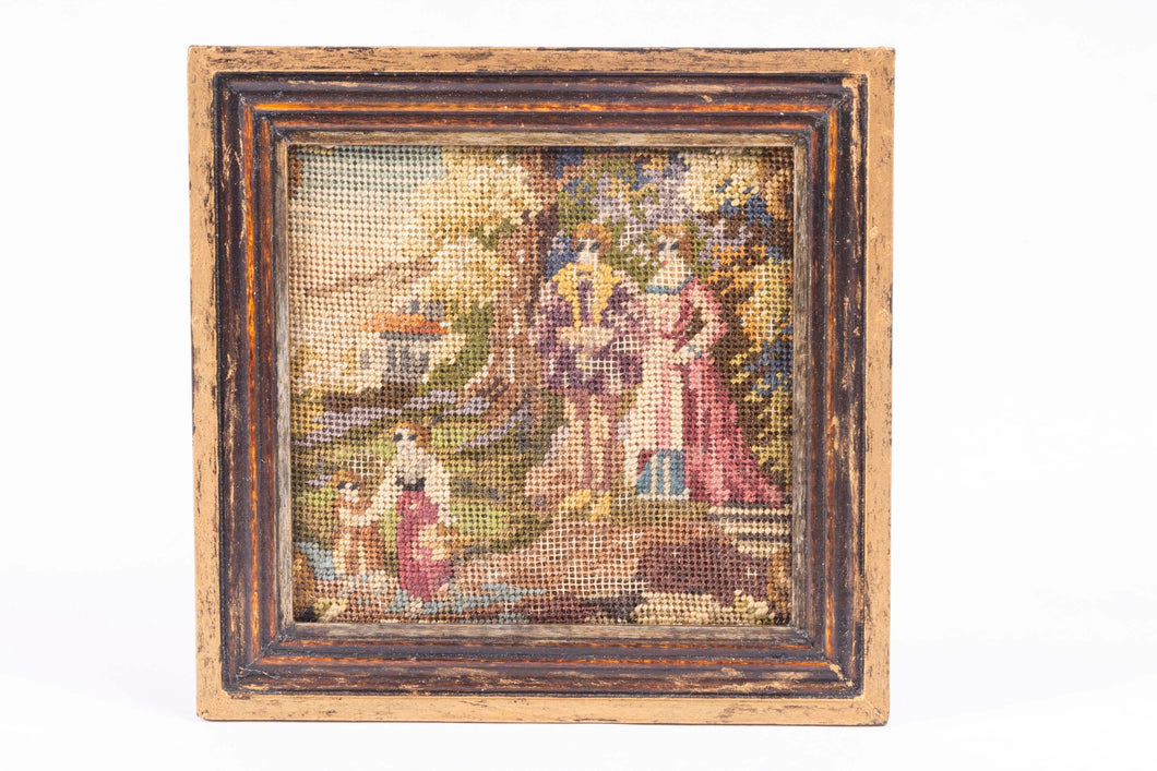 Dollhouse Miniature ~ Vintage Needlepoint 20th Century European in Frame, From Lee Lefkowitz Collection