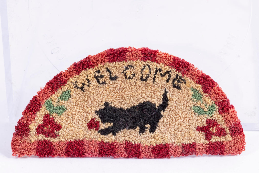 Dollhouse Miniature ~ French Knot Welcome Rug with Black Cat