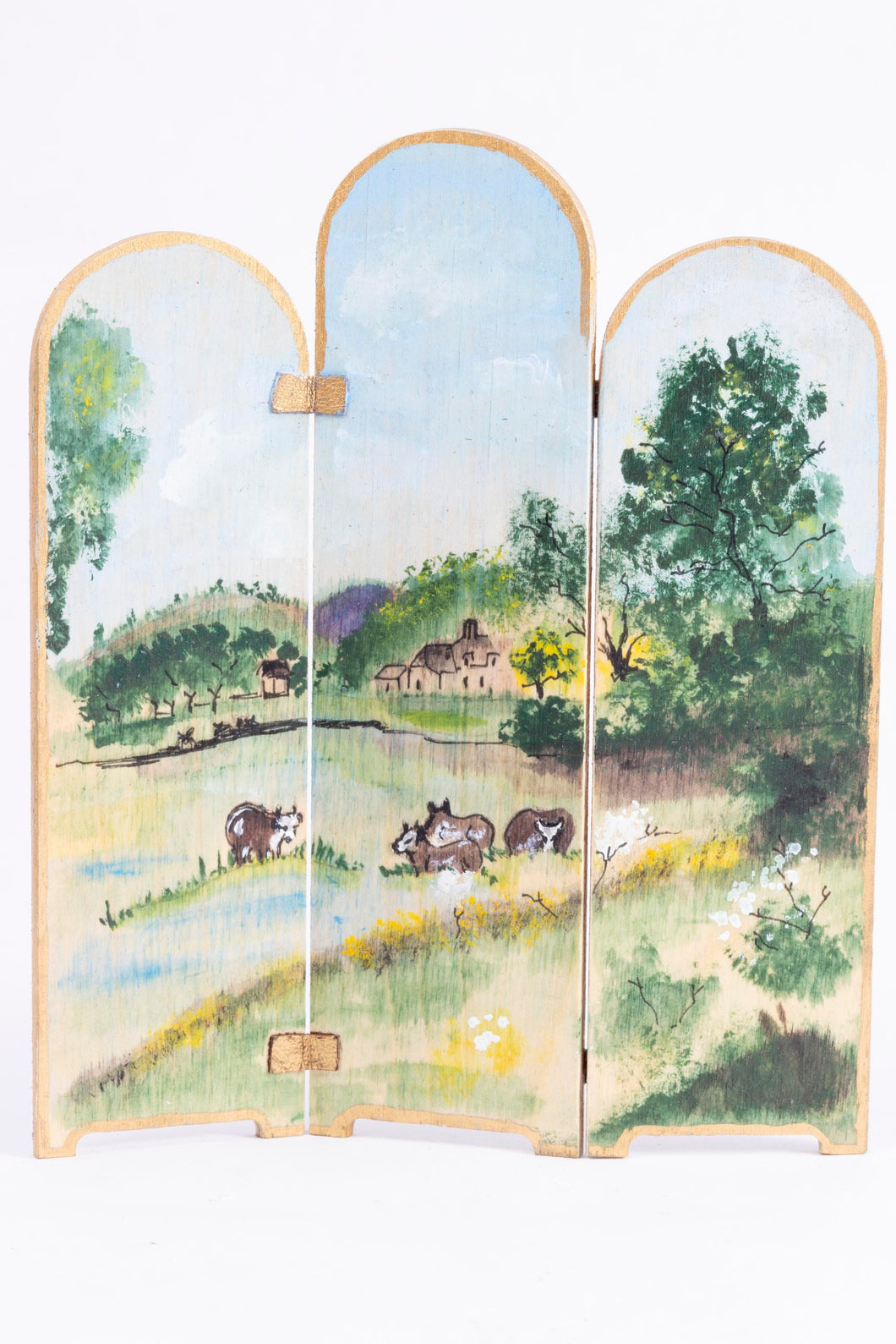 Dollhouse Miniature ~ Hand Painted Country Side 3 Panel Screen by Adrienne Brown