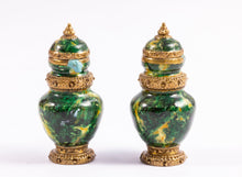 Load image into Gallery viewer, Dollhouse Miniature ~ Emily Good Pair of Green Enameled Bronze Urn - Lee Lefkowitz Collection
