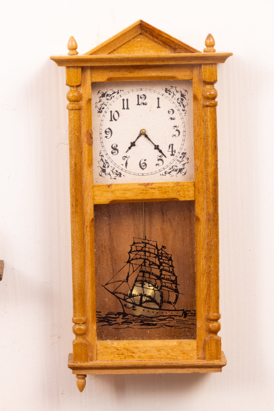 Dollhouse Miniature ~ Anker & Carol Rasmussen Wooden Wall Clock with Ship Design