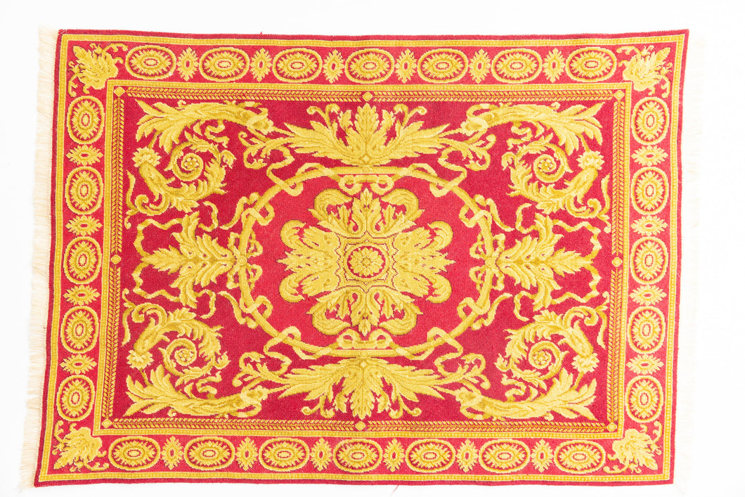 Dollhouse Miniature ~ Extra Large Burgundy & Gold Petit Point Rug by Ursula Sauerberg Needlepoint Handmade