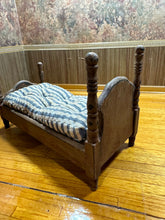 Load image into Gallery viewer, Dollhouse Miniature ~ Artisan Vera Handmade Blue Single Bed Shabby/Aged Style
