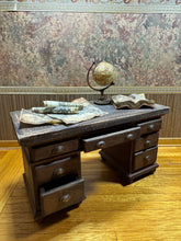 Load image into Gallery viewer, Dollhouse Miniature ~ Artisan Vera Handmade Decorated Explorers Desk Shabby/Aged Style
