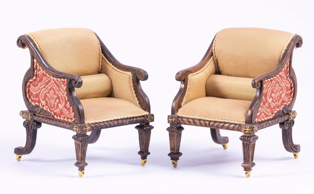 Dollhouse Miniature ~ Frank Crescente Decorated Pair of Chairs From Lee Lefkowitz Collection