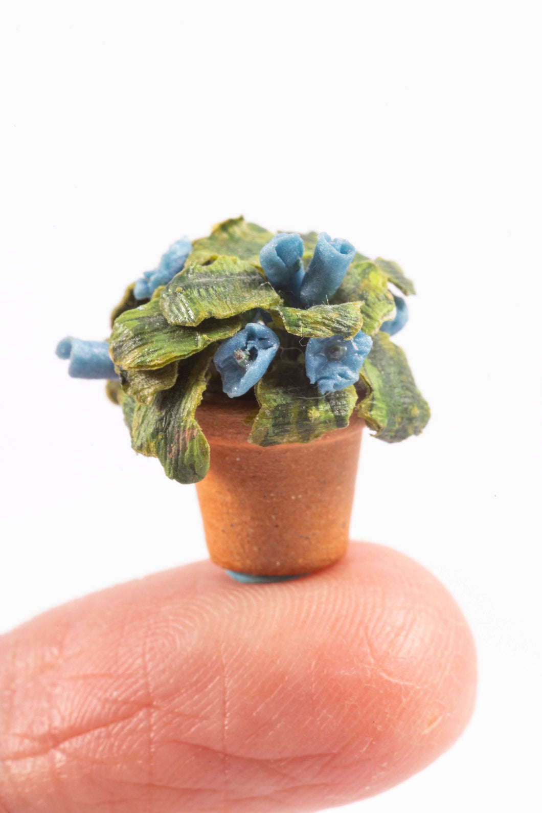 Dollhouse Miniature ~ Blue Flower in Terracotta Pot, From Lee Lefkowitz Collection