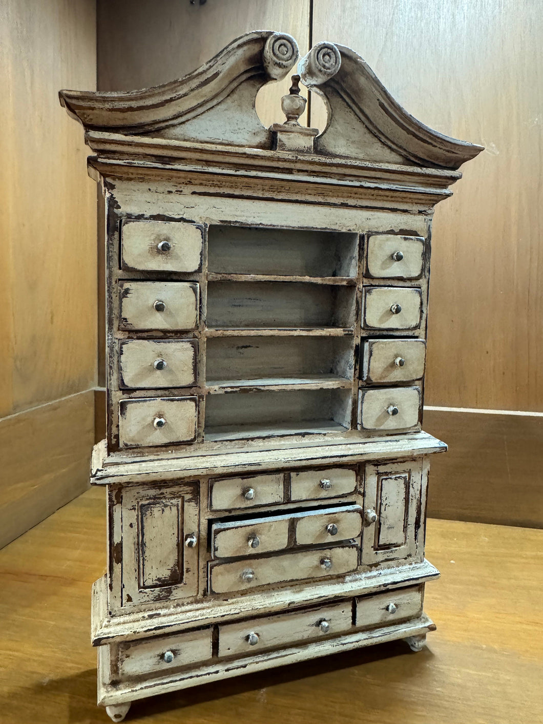 Dollhouse Miniature ~ Artisan Vera Handmade Bookcase/Display Case Shabby/Aged Style