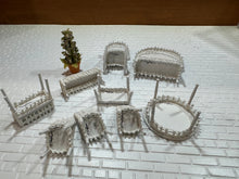 Load image into Gallery viewer, Dollhouse Miniature ~  Half Scale Artisan Peggy Taylor 9 Piece Wicker Outdoor Furniture Set With Plant
