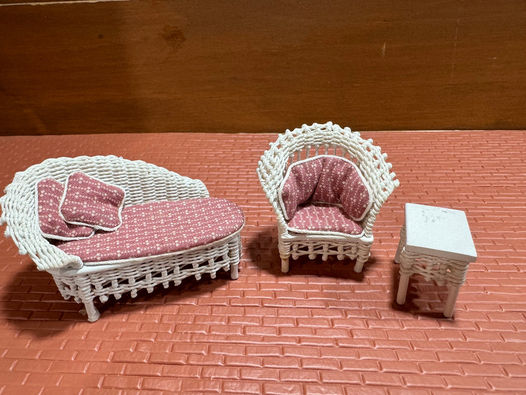 Dollhouse Miniature ~  Half Scale Artisan Peggy Taylor 3 Piece Wicker Outdoor Furniture Set