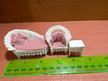 Load image into Gallery viewer, Dollhouse Miniature ~  Half Scale Artisan Peggy Taylor 3 Piece Wicker Outdoor Furniture Set
