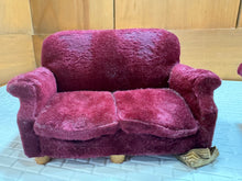 Load image into Gallery viewer, Dollhouse Miniatures ~ IGMA Artisan Sandra Knight Handmade Worn In 2 Piece Burgundy Sofa &amp; Chair Set
