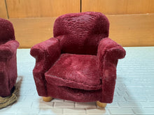 Load image into Gallery viewer, Dollhouse Miniatures ~ IGMA Artisan Sandra Knight Handmade Worn In 2 Piece Burgundy Sofa &amp; Chair Set
