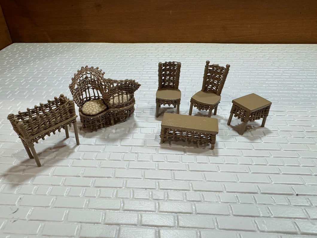 Dollhouse Miniature ~  Half Scale Artisan Peggy Taylor 6 Piece Wicker Outdoor Furniture Set