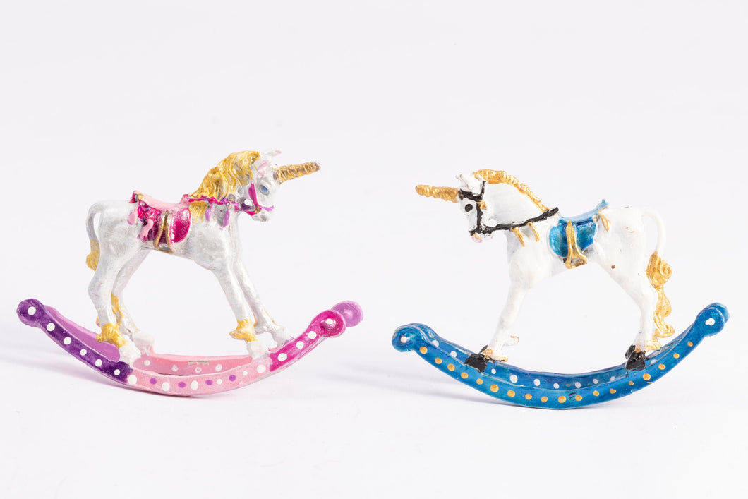 Artisan Hand Painted Pink or Blue Unicorn Rocking Horse - Metal Toy