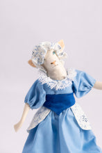 Load image into Gallery viewer, Dollhouse Miniature ~ Anthropomorphic White Sheep Doll in Blue Dress
