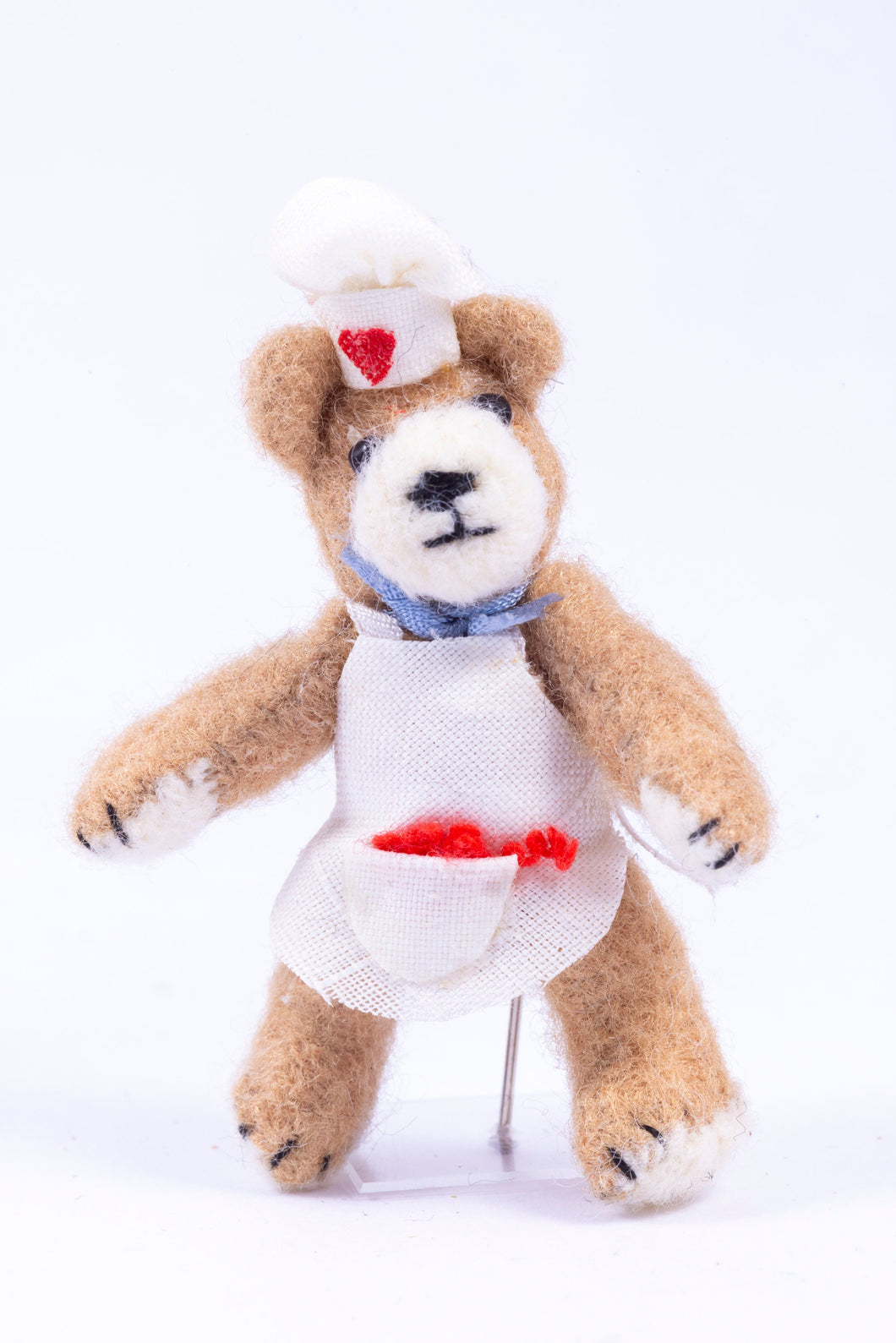 Dollhouse Miniature ~ Handmade Teddy Bear As a Chef Stuffed Animal Toy - From Ursula Sauerberg Estate
