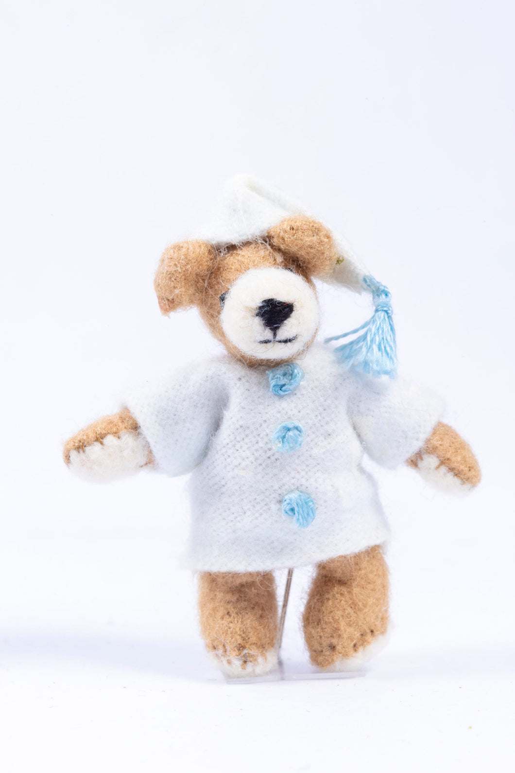 Dollhouse Miniature ~ Handmade Teddy Bear Dressed in Night Shirt & Hat Stuffed Animal Toy - From Ursula Sauerberg Estate