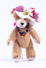 Load image into Gallery viewer, Dollhouse Miniature ~ Handmade Teddy Bear Dressed in Ladies Hat and Necklace Stuffed Animal Toy - From Ursula Sauerberg Estate
