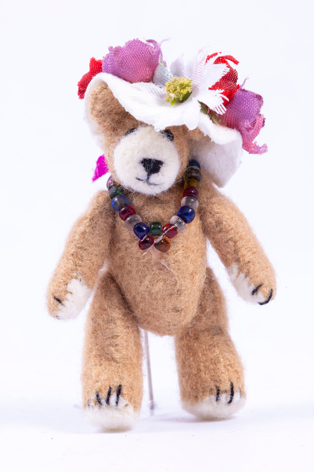 Dollhouse Miniature ~ Handmade Teddy Bear Dressed in Ladies Hat and Necklace Stuffed Animal Toy - From Ursula Sauerberg Estate