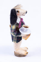 Load image into Gallery viewer, Dollhouse Miniature ~ Veronique Lux Dog with Cup of Coffee Doll - From Ursula Sauerberg Estate

