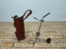 Load image into Gallery viewer, Dollhouse Miniature ~ Artisan Handmade Leather Golf Bag With Walking Cart
