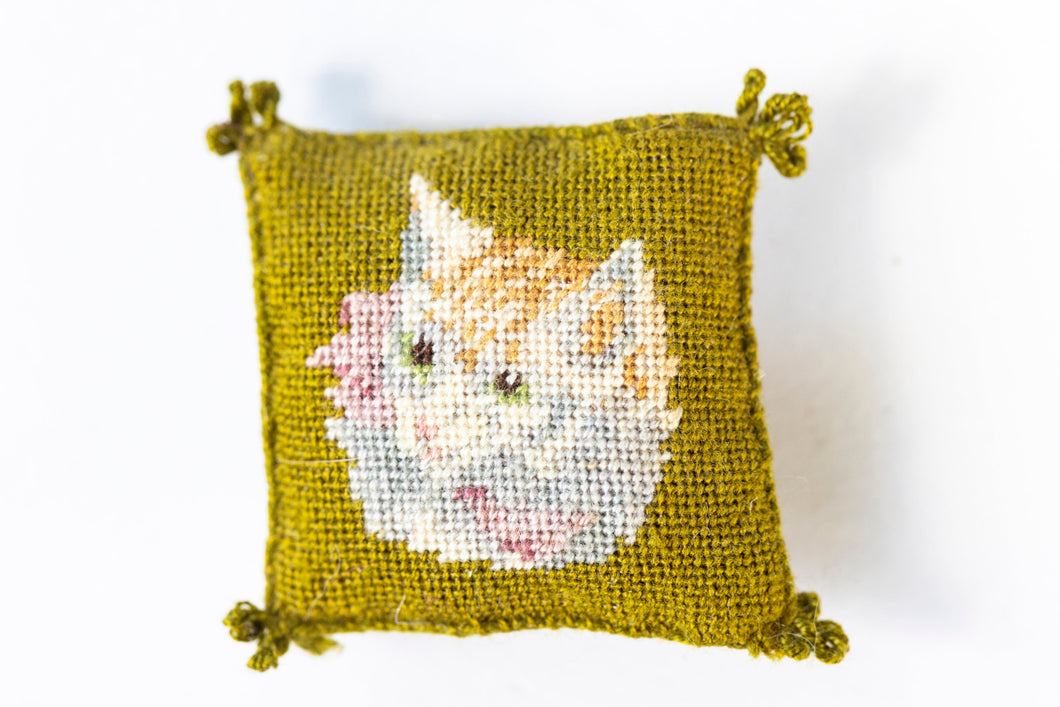 Needlepoint Pillow with Cat Design - Ursula Sauerberg Estate