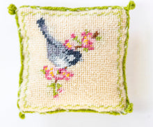 Load image into Gallery viewer, Dollhouse Miniature ~ Needlepoint Pillow with a Bird &amp; Green Border Design - Ursula Sauerberg Estate
