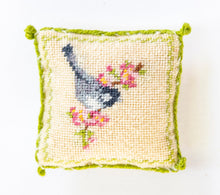 Load image into Gallery viewer, Dollhouse Miniature ~ Needlepoint Pillow with a Bird &amp; Green Border Design - Ursula Sauerberg Estate
