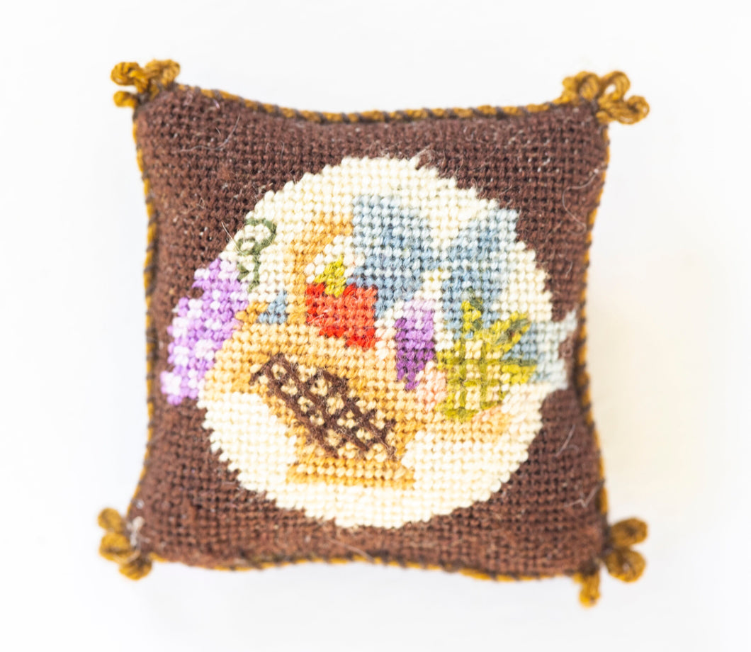 Needlepoint Pillow with a Basket of Fruit Design - Ursula Sauerberg Estate