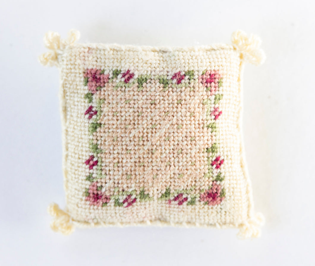 Needlepoint Pillow with X & Roses Design Cream Background - Ursula Sauerberg Estate