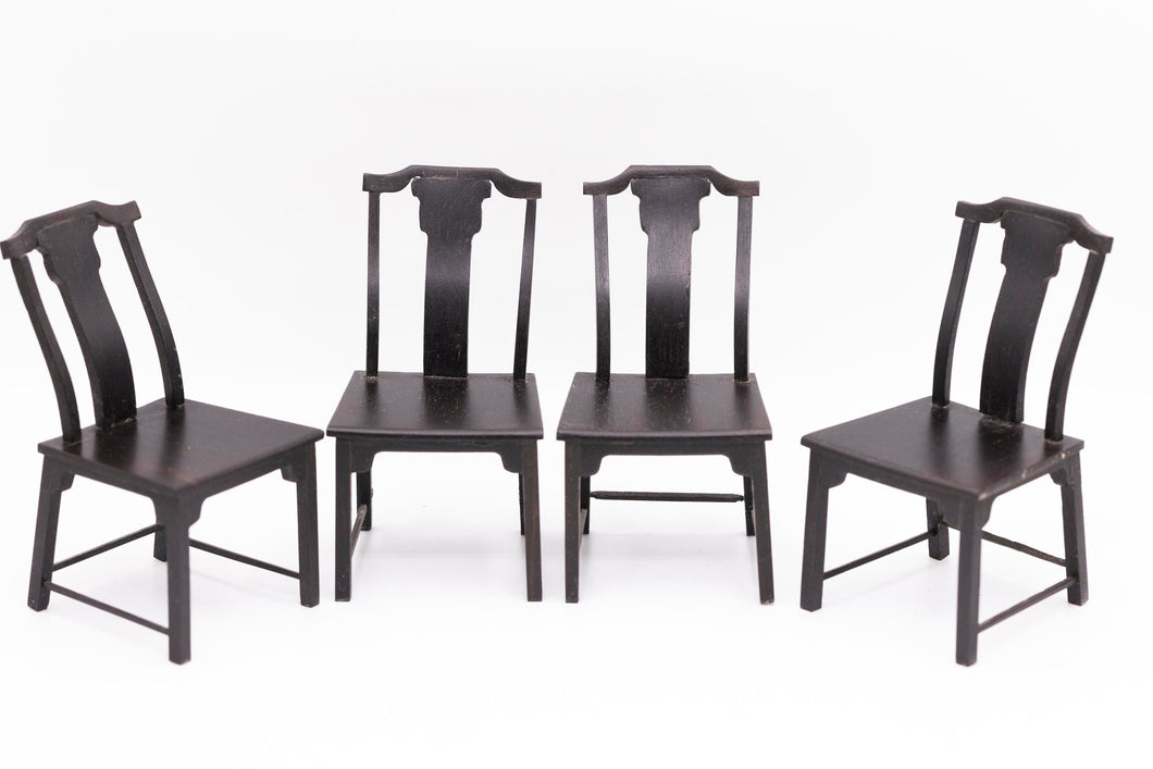 Dollhouse Miniature ~ Art Russel Set of 4 Black Asian Chairs, Handmade IGMA