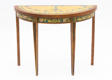 Load image into Gallery viewer, Dollhouse Miniature ~ Handmade Wooden Half Round Hand Painted Table, Signed
