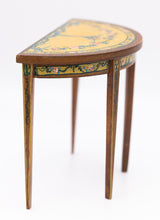 Load image into Gallery viewer, Dollhouse Miniature ~ Handmade Wooden Half Round Hand Painted Table, Signed
